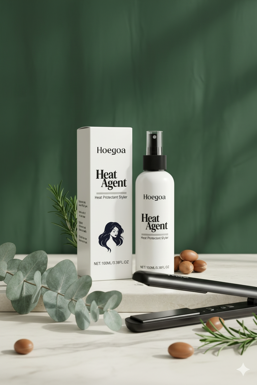 Keratin Heat Protectant Hair Spray lifestyle photo on white marble