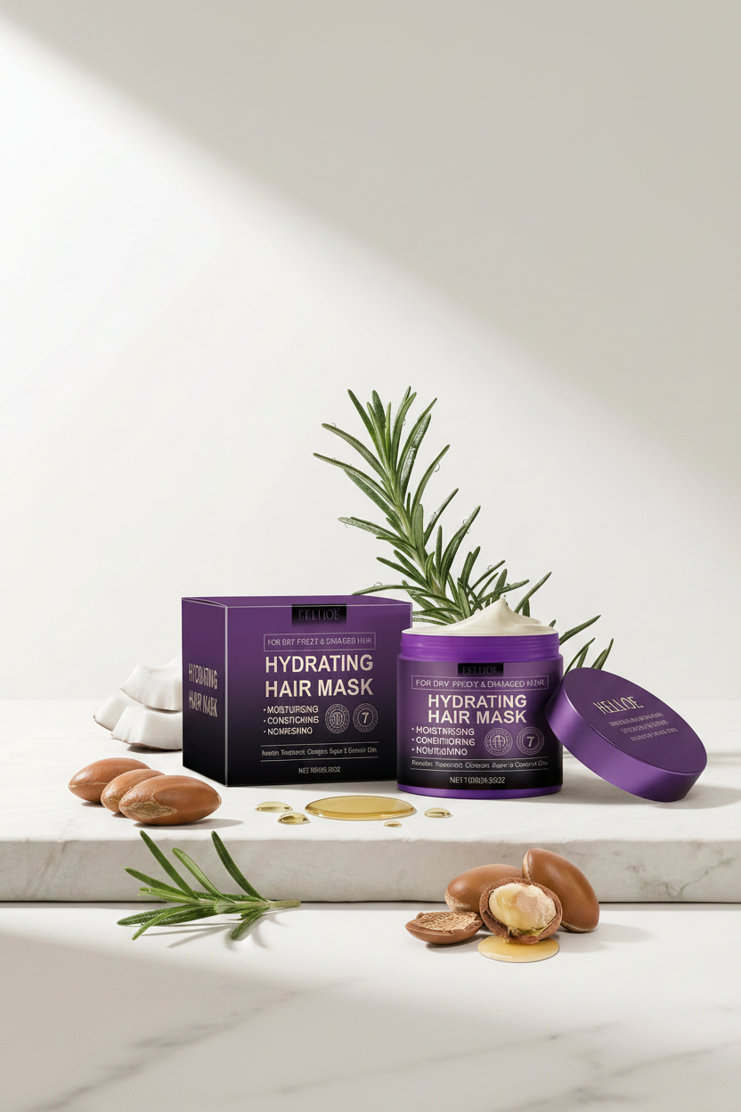 Keratin & Collagen Hydrating Hair Mask lifestyle photo on white marble